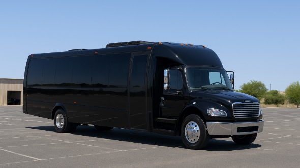 Exterior of Charter Bus Company Bolingbrook's 28 Passenger Mini bus in Bolingbrook
