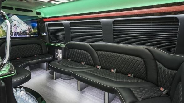 Interior of Charter Bus Company Bolingbrook's Sprinter Limo in Bolingbrook